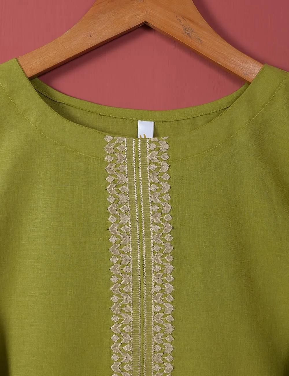 Majestic-Cage-(TS-021J-Olive Green) - Cotton Embroidered Stitched Kurti