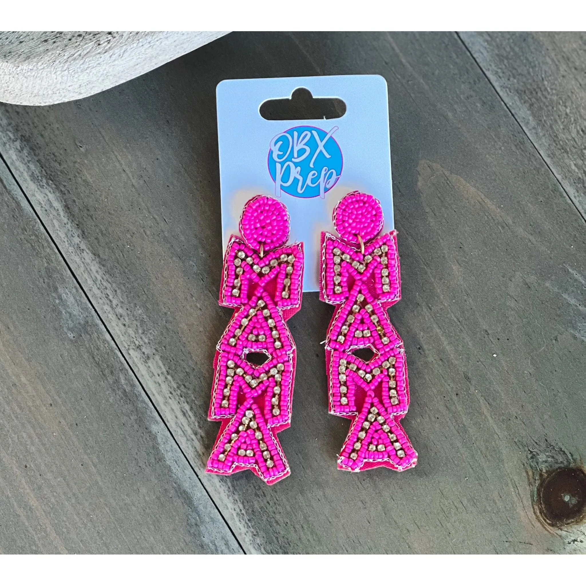 MAMA Seed Beaded Dangling Earrings
