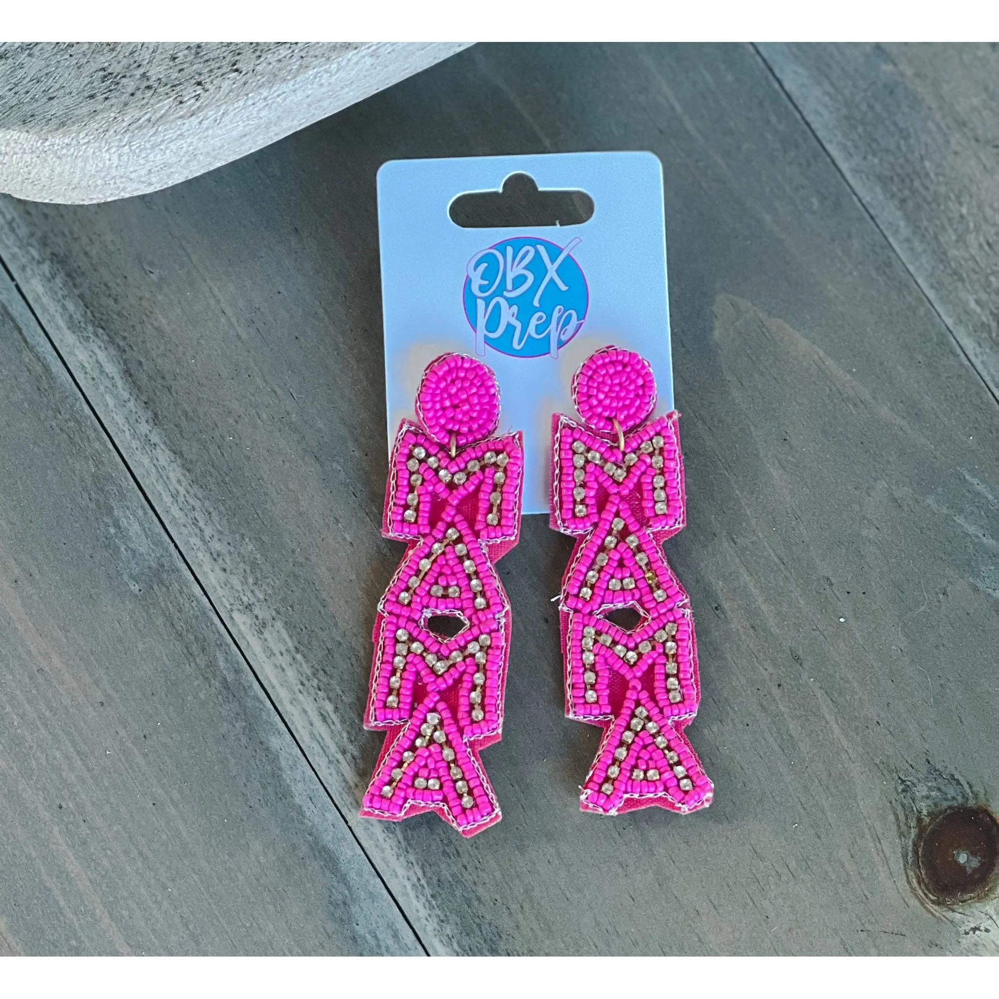 MAMA Seed Beaded Dangling Earrings