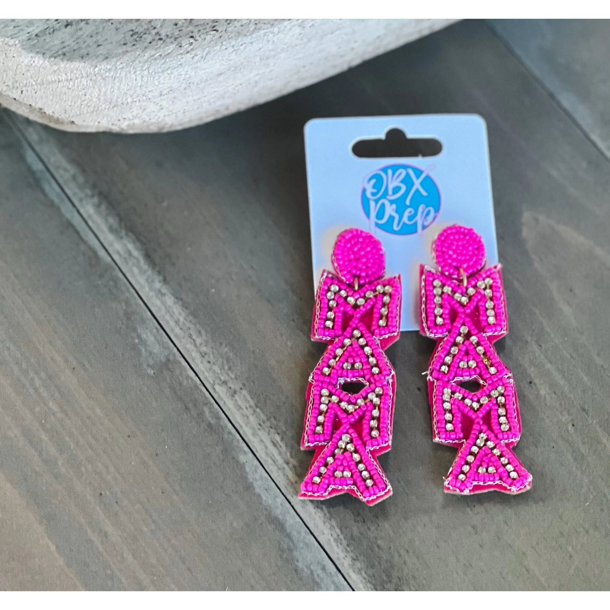 MAMA Seed Beaded Dangling Earrings