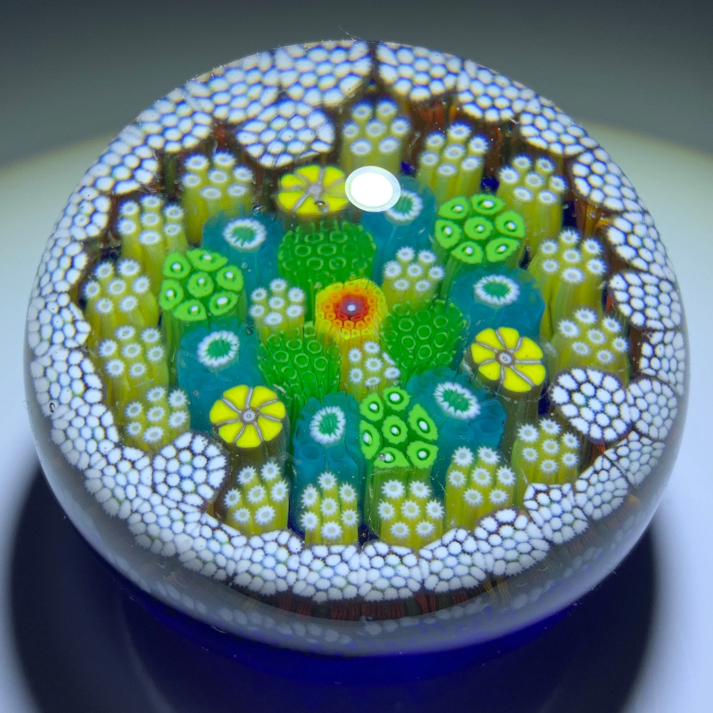 Matt Fimiano 2019 Patterned Complex Millefiori on Transparent Blue Ground
