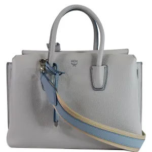 MCM Milla Medium Top Handle Leather Tote Shoulder Bag Light Blue