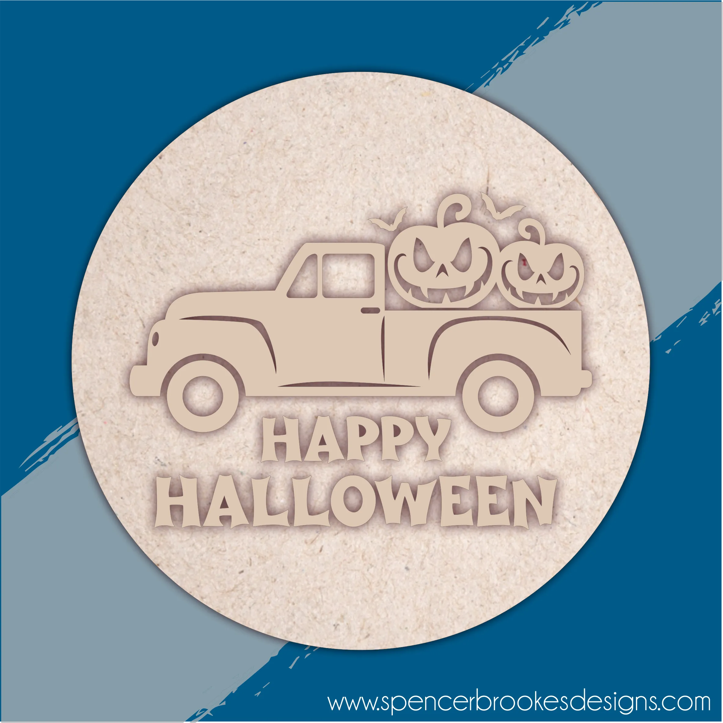 MDF Layered Happy Halloween Pumpkin Truck Plaque