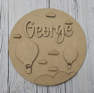 MDF Layered Name Plaque - Hot Air Balloon and Clouds