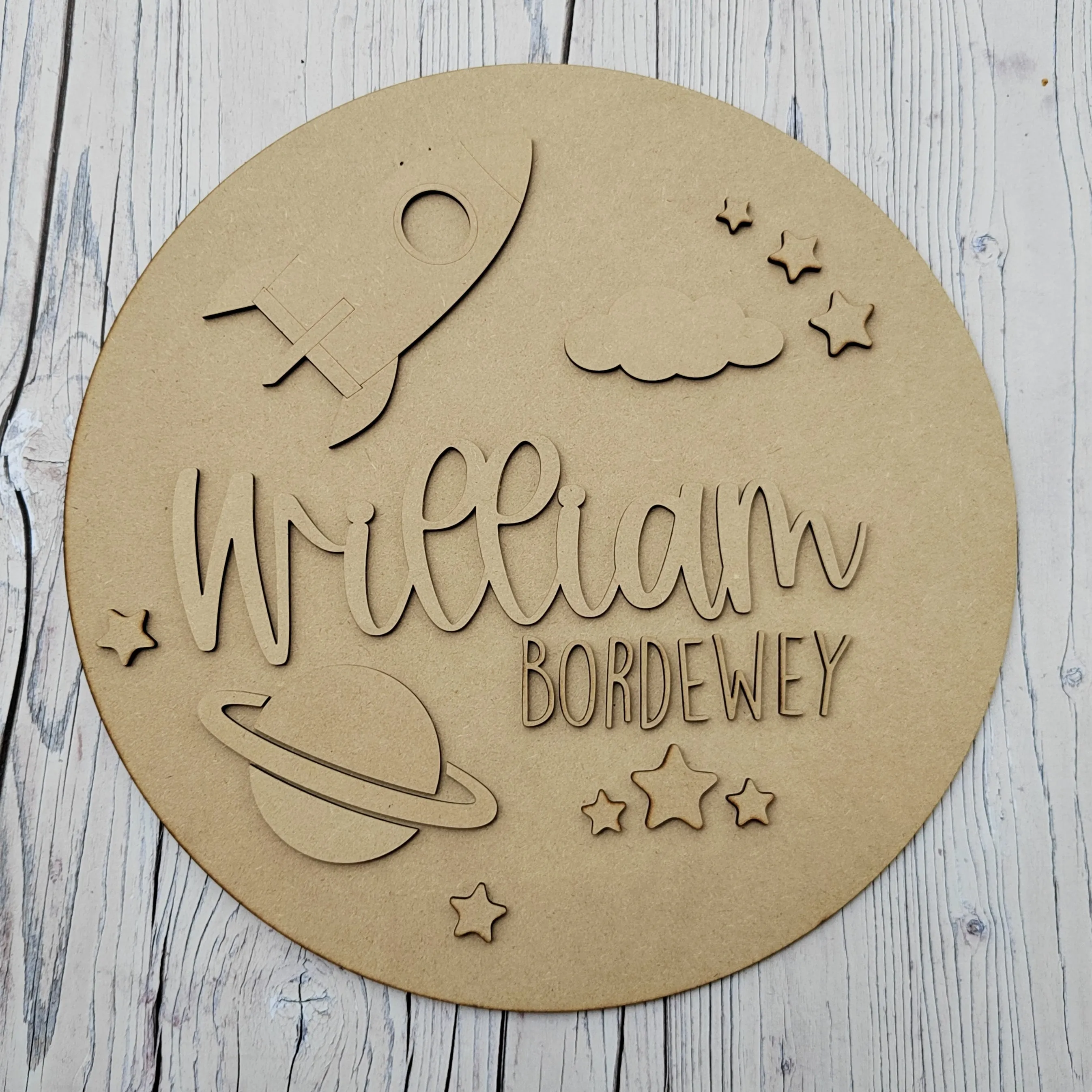 MDF Layered Name Plaque - Space Rocket and Planet