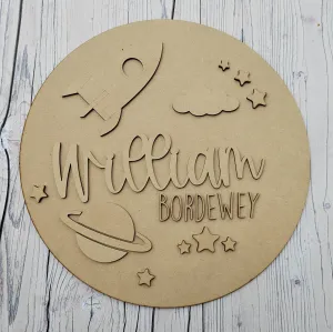 MDF Layered Name Plaque - Space Rocket and Planet