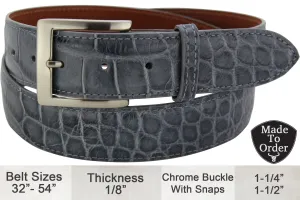 Men's Gray Alligator Designer Full Grain Leather Belt **Made To Order Allow 5 To 6 Weeks To Ship
