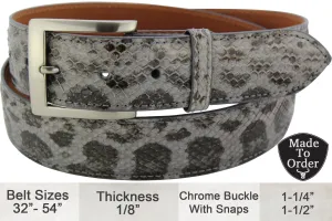 Men's Gray Anaconda Snake Skin Designer Full Grain Leather Belt **Made To Order Allow 5 To 6 Weeks To Ship