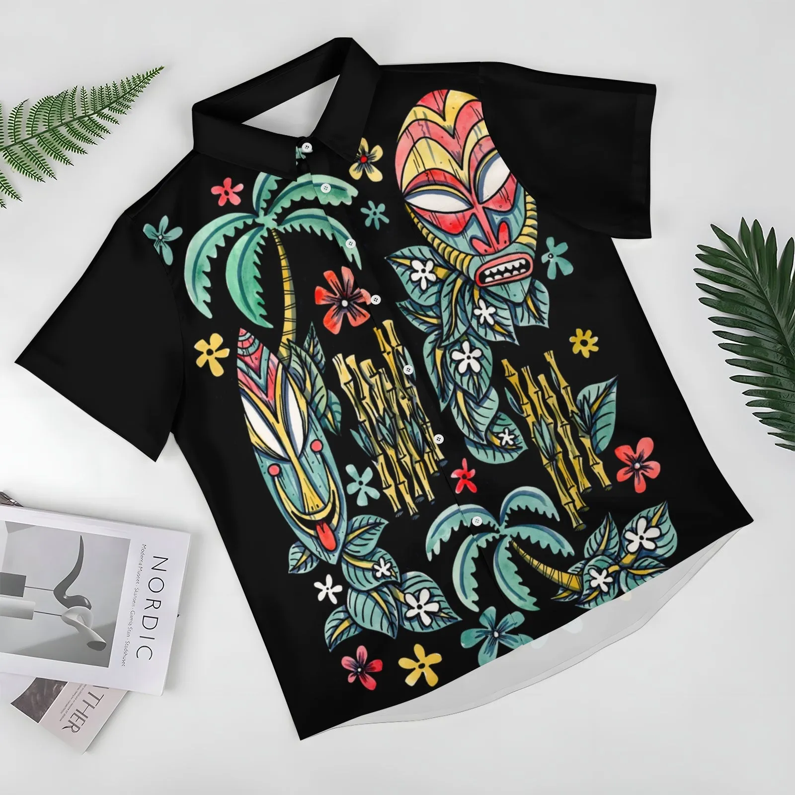 Men's Tribal Mask Casual Short Sleeve Shirt 2403000916