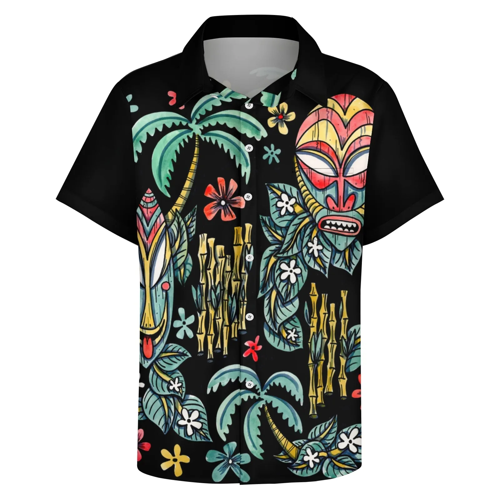 Men's Tribal Mask Casual Short Sleeve Shirt 2403000916