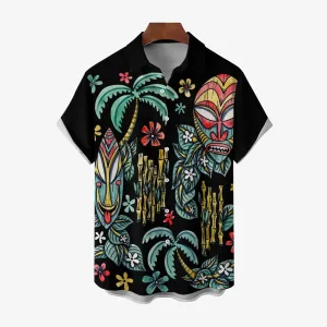Men's Tribal Mask Casual Short Sleeve Shirt 2403000916
