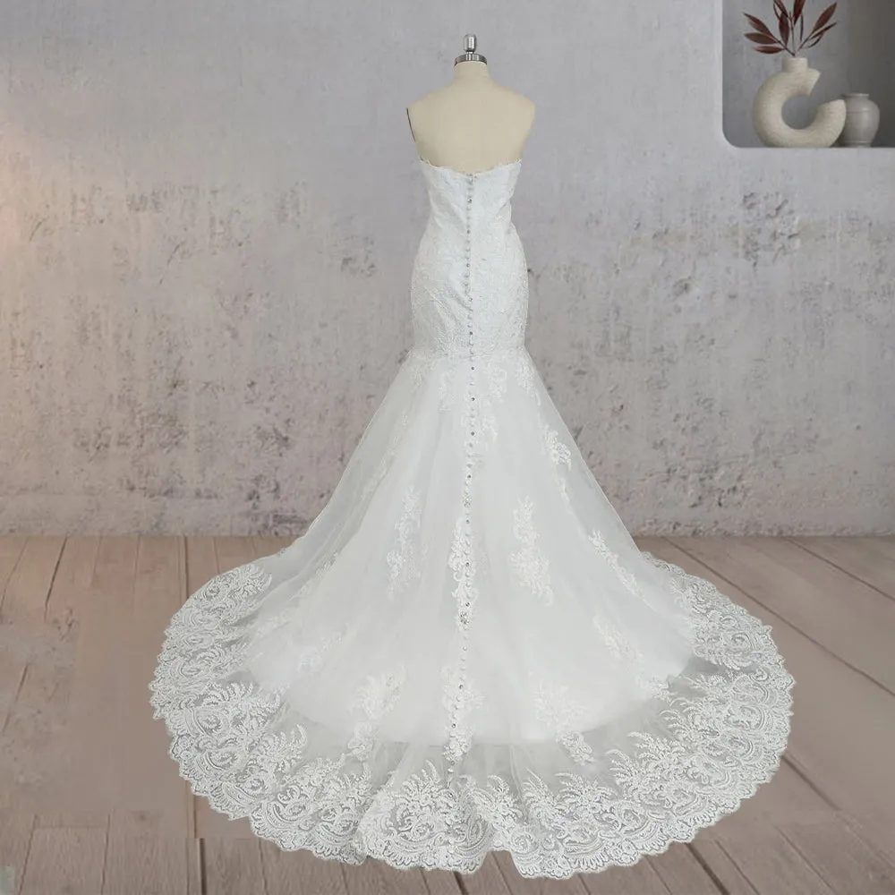 Mermaid White Strapless Wedding Dresses with Appliques