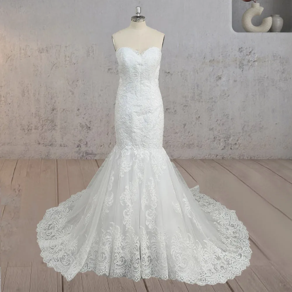Mermaid White Strapless Wedding Dresses with Appliques