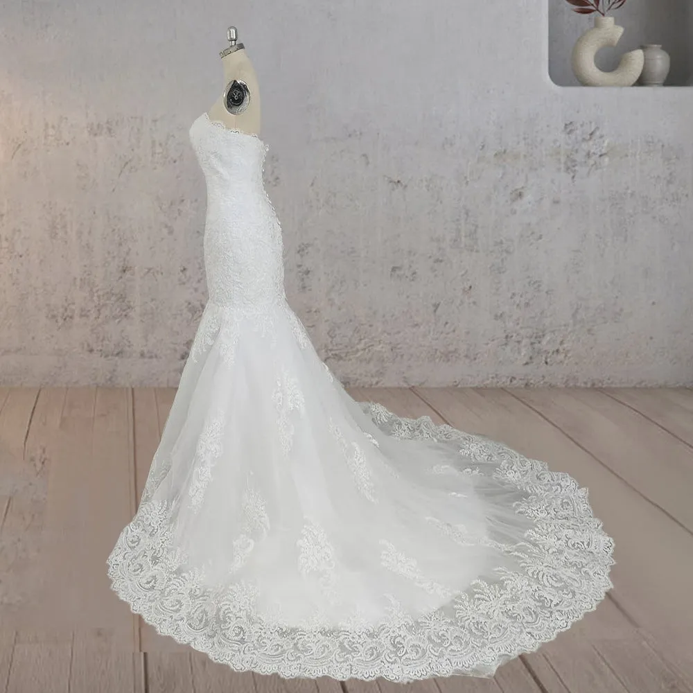 Mermaid White Strapless Wedding Dresses with Appliques