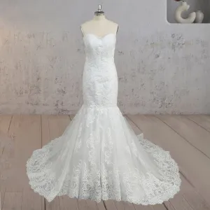 Mermaid White Strapless Wedding Dresses with Appliques