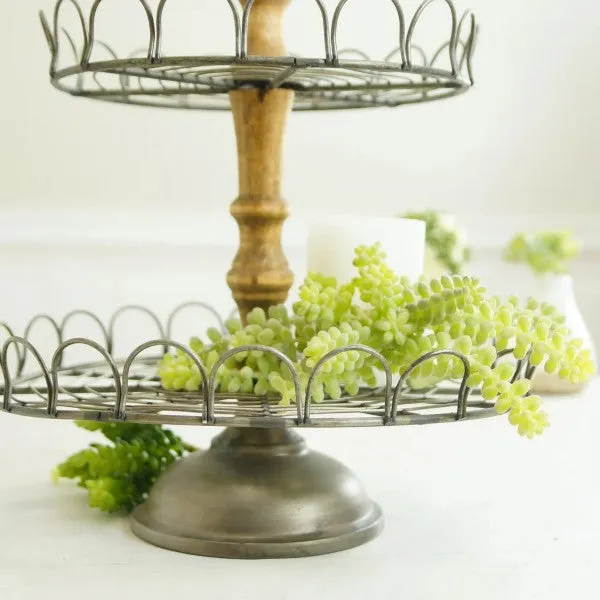 Metal and Wood Two Tiered Tray