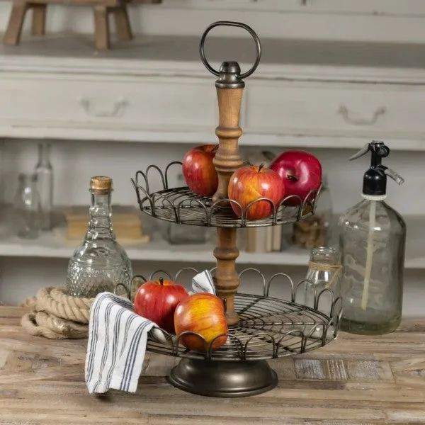 Metal and Wood Two Tiered Tray
