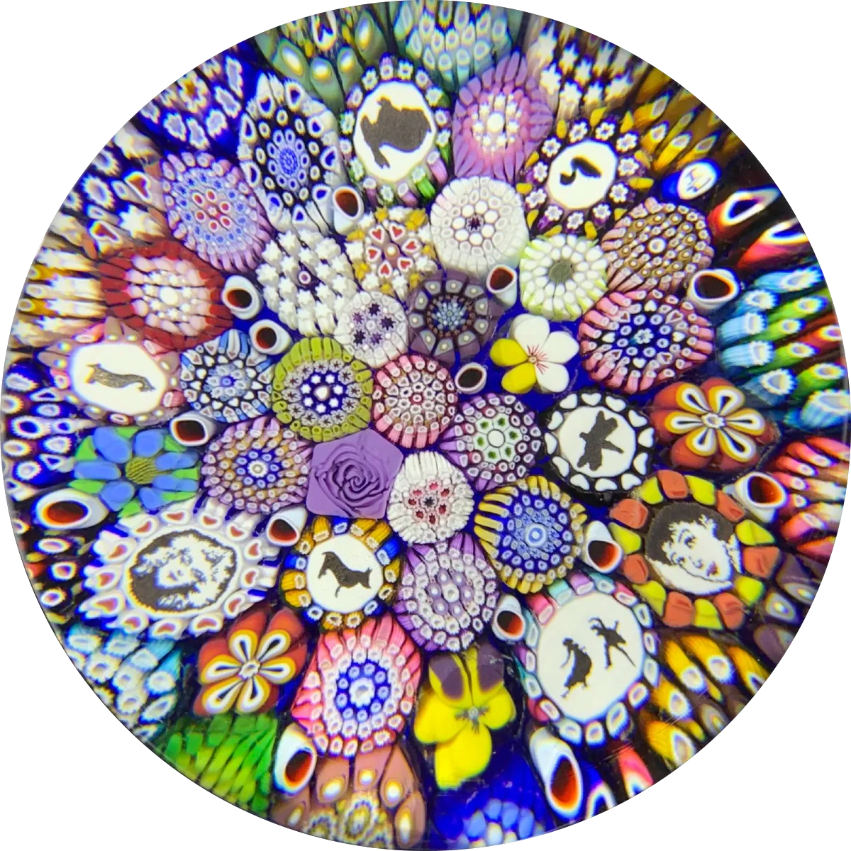 Michael Hunter Twists Studio 2019 Art Glass Paperweight Millefiori Closepack with Murrine & Silhouette Canes