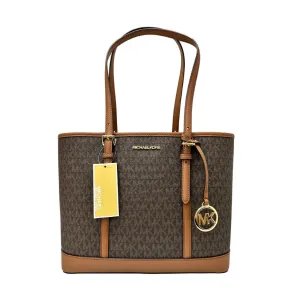 Michael Kors Jet Set Travel Medium Logo Top-Zip Brown Handbag - 35SOGTVT1V