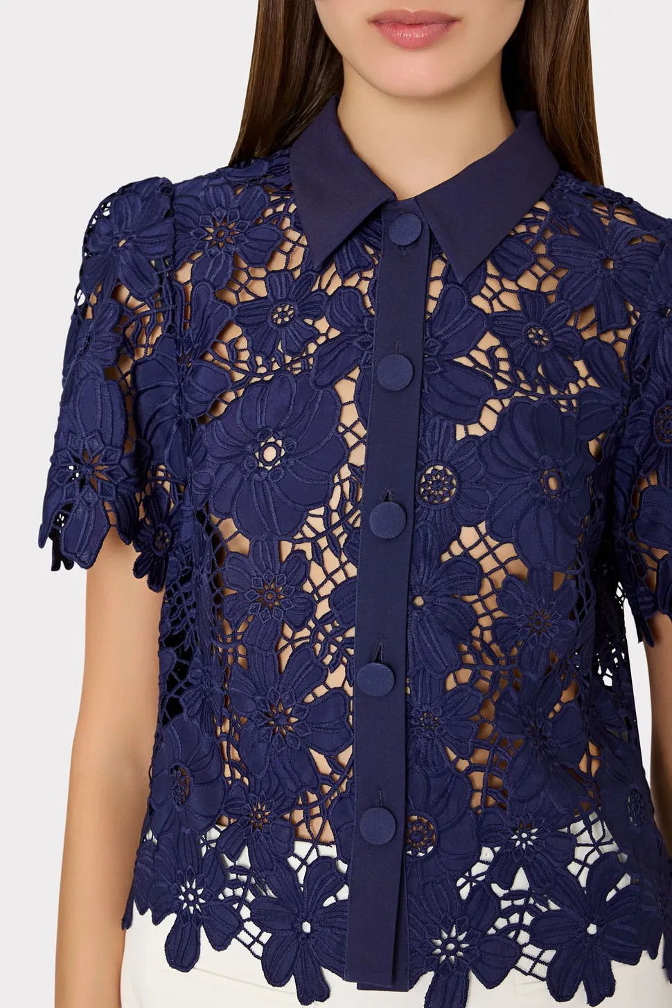 Milly Addison Roja Lace Top in Navy