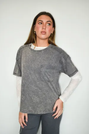 Mineral Wash Relaxed Pocket Tee- Black