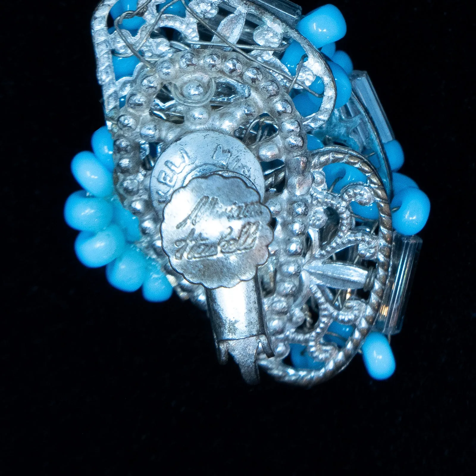 Miriam Haskell Blue Beaded Flower Earrings