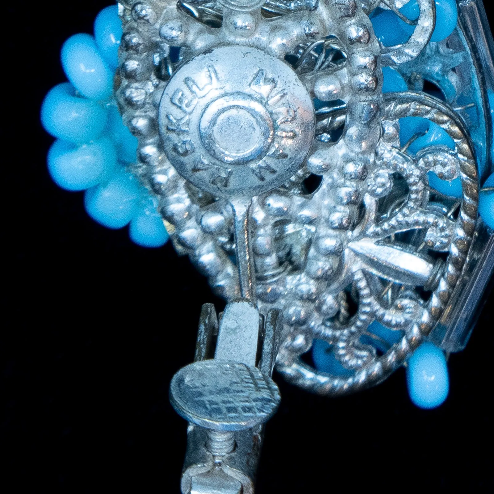 Miriam Haskell Blue Beaded Flower Earrings