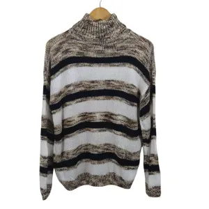 MM Mocha Chocolate Striped Turtleneck Chunky Knit Casual Pullover Sweater NWT XL