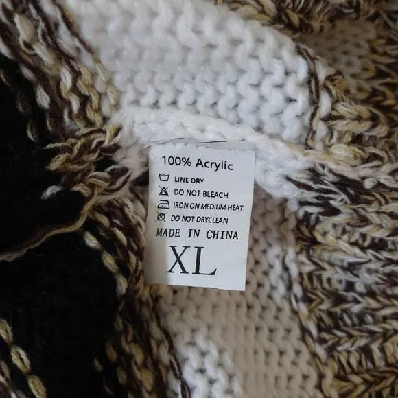 MM Mocha Chocolate Striped Turtleneck Chunky Knit Casual Pullover Sweater NWT XL
