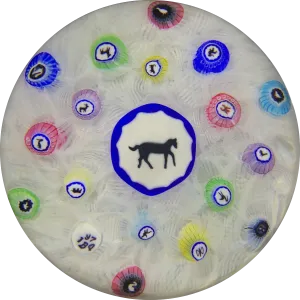 Modern Baccarat Art Glass Paperweight Gridel Silhouette Millefiori Horse