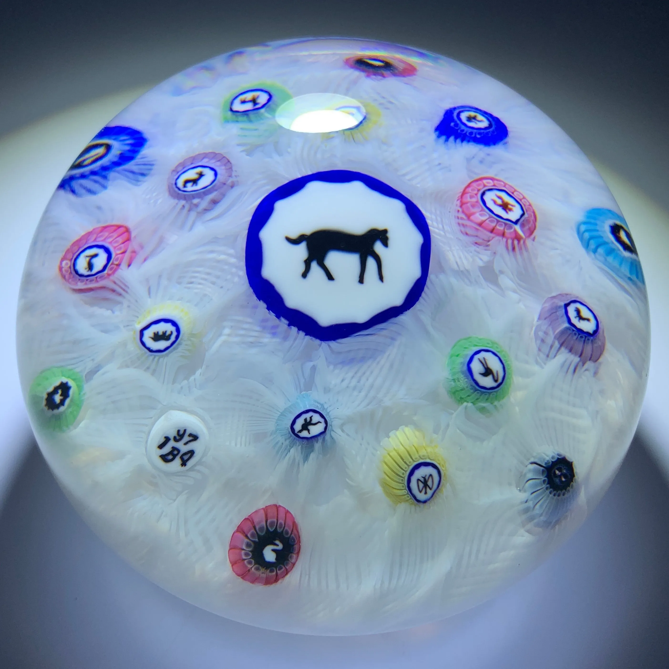 Modern Baccarat Art Glass Paperweight Gridel Silhouette Millefiori Horse