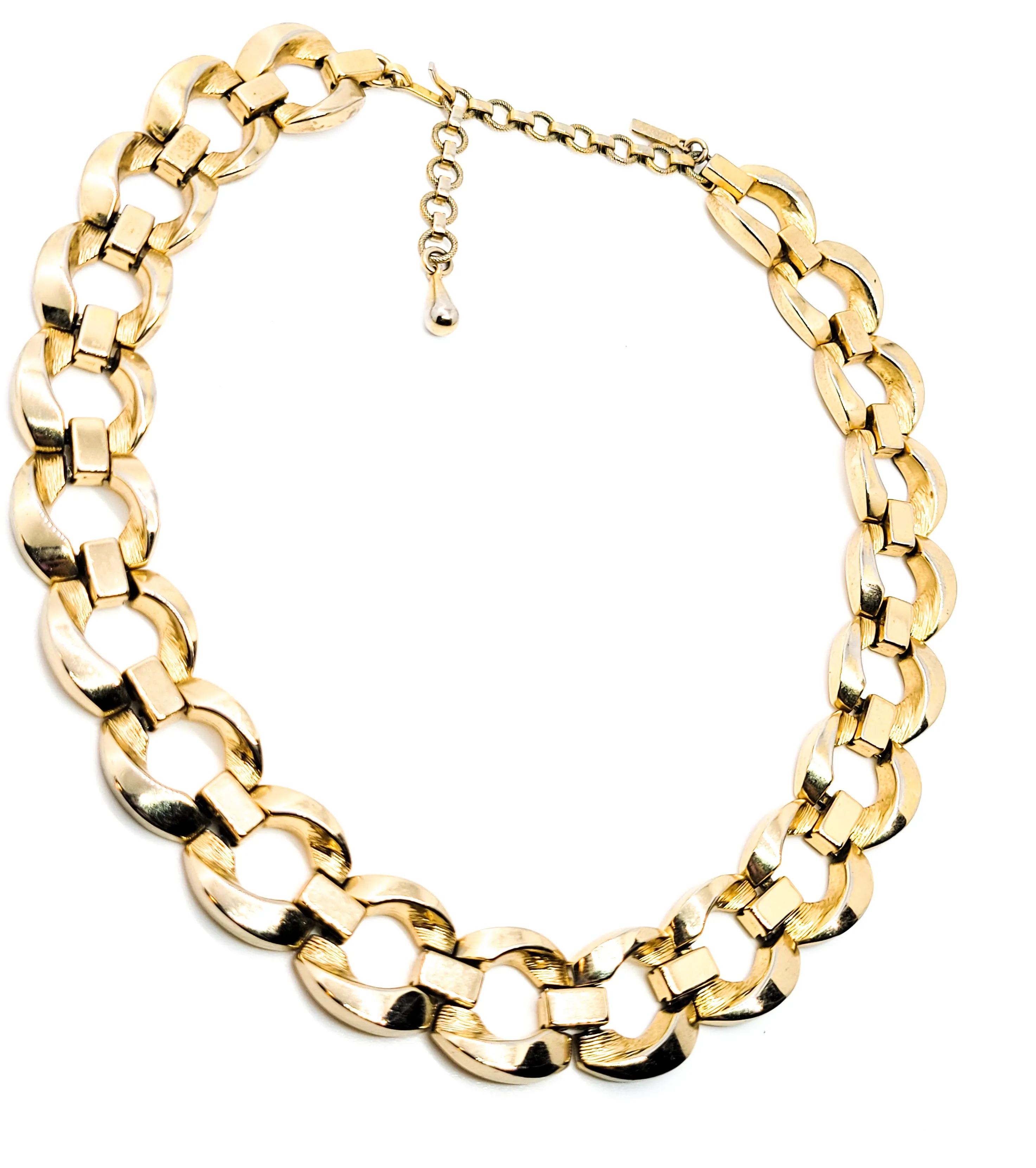 Monet signed vintage gold toned book chain linked necklace