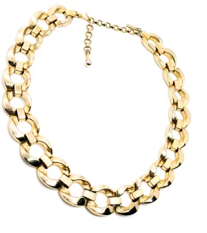 Monet signed vintage gold toned book chain linked necklace