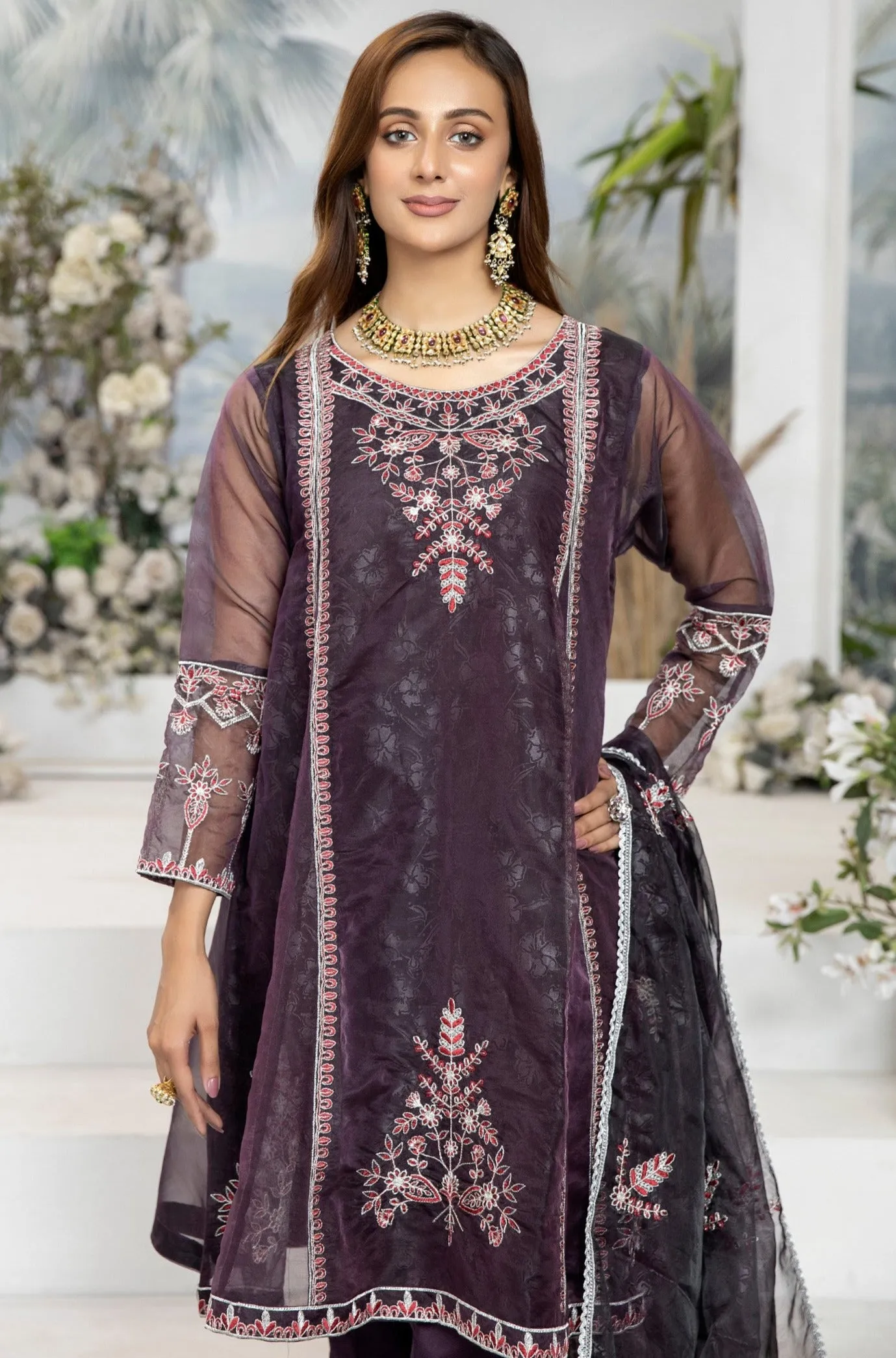 MOP-07 EMBROIDERED EMBOSS ORGANZA 2 PC