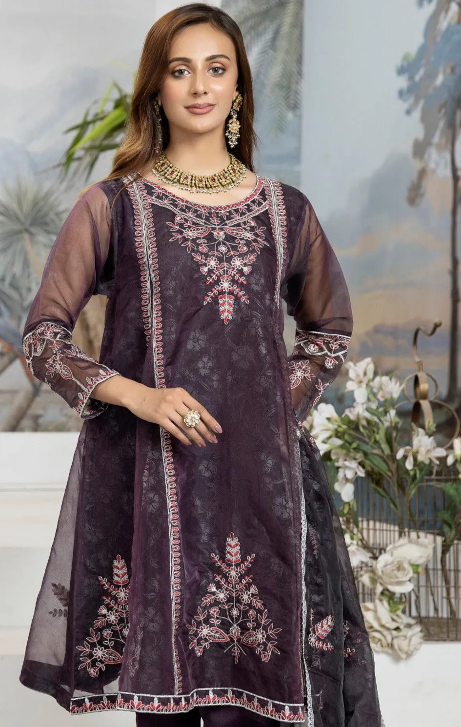 MOP-07 EMBROIDERED EMBOSS ORGANZA 2 PC