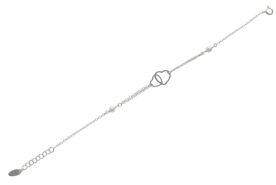 Mothers' Bracelets:  Sterling Silver, Freshwater Pearl Linked Hearts for Mother/Daughter Gift