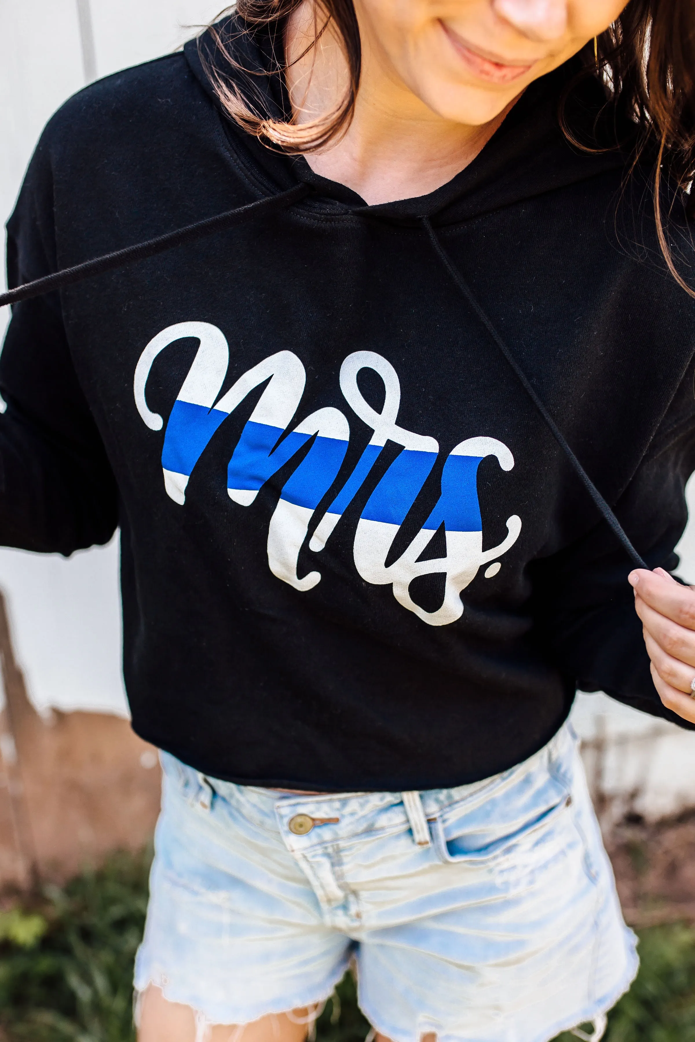 MRS Script Ladies Cropped Hooded Sweatshirt (Black   Select Your Line)