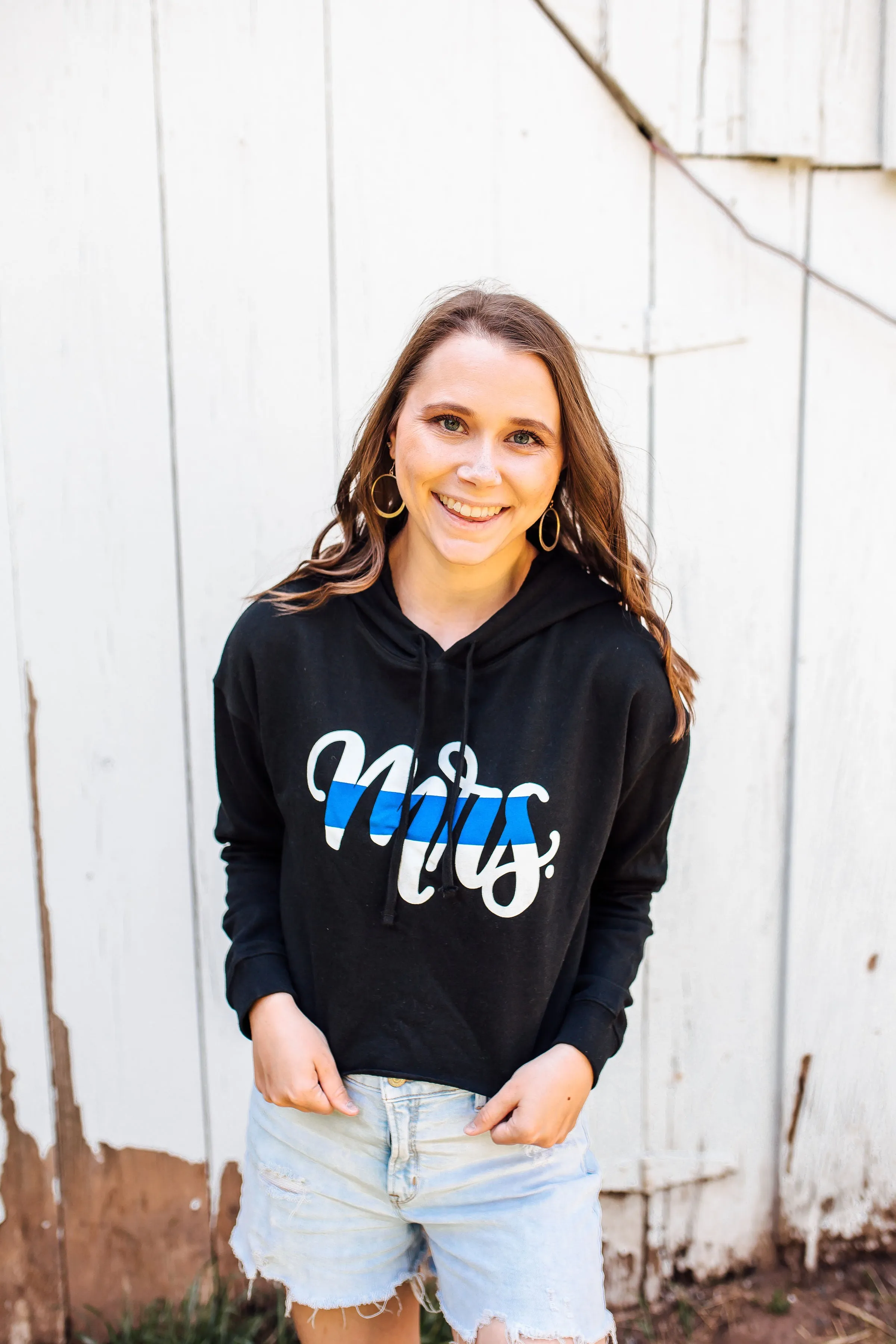 MRS Script Ladies Cropped Hooded Sweatshirt (Black   Select Your Line)