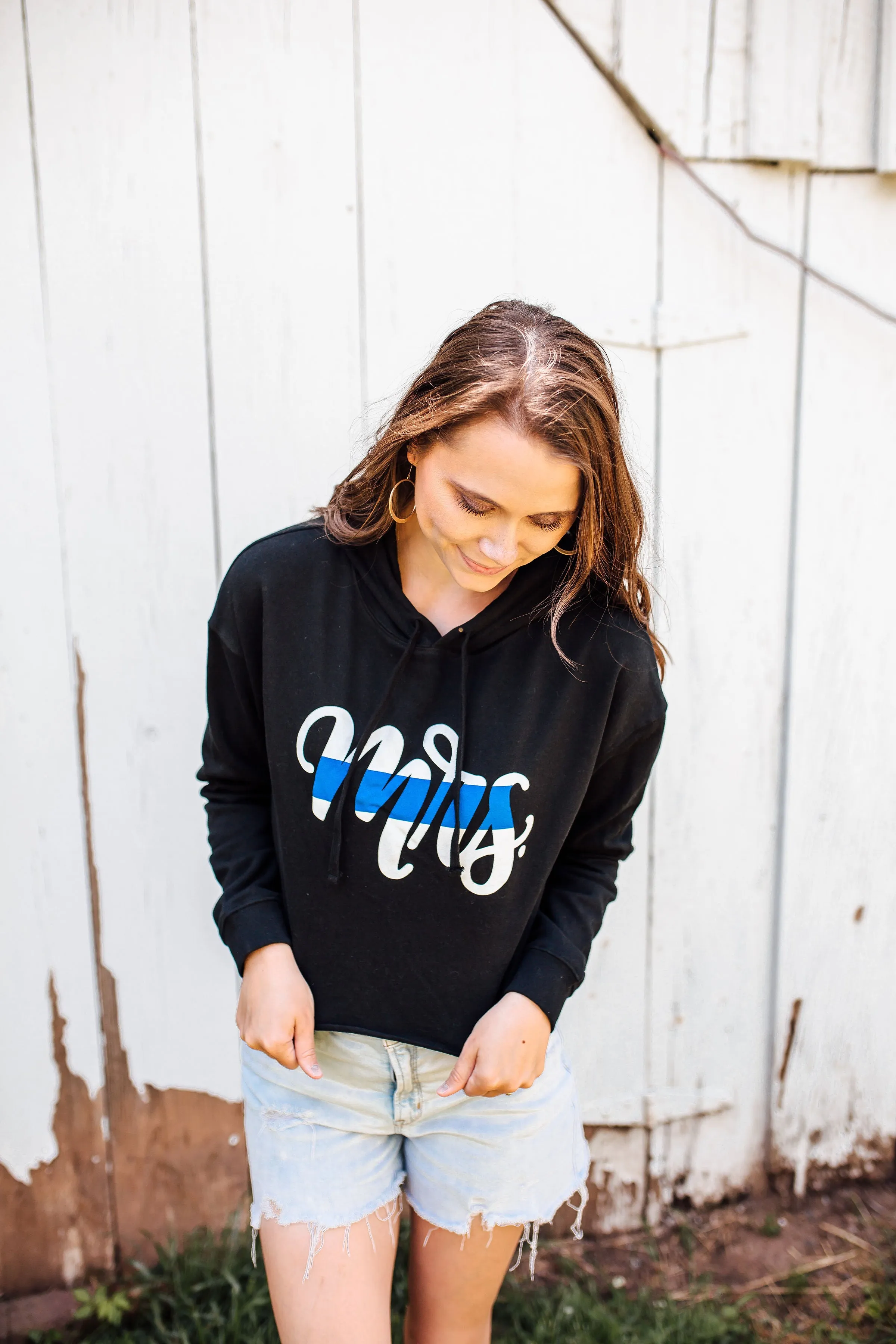 MRS Script Ladies Cropped Hooded Sweatshirt (Black   Select Your Line)