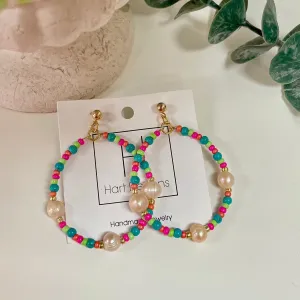 Multi Beaded  Pearl Stone Earrings
