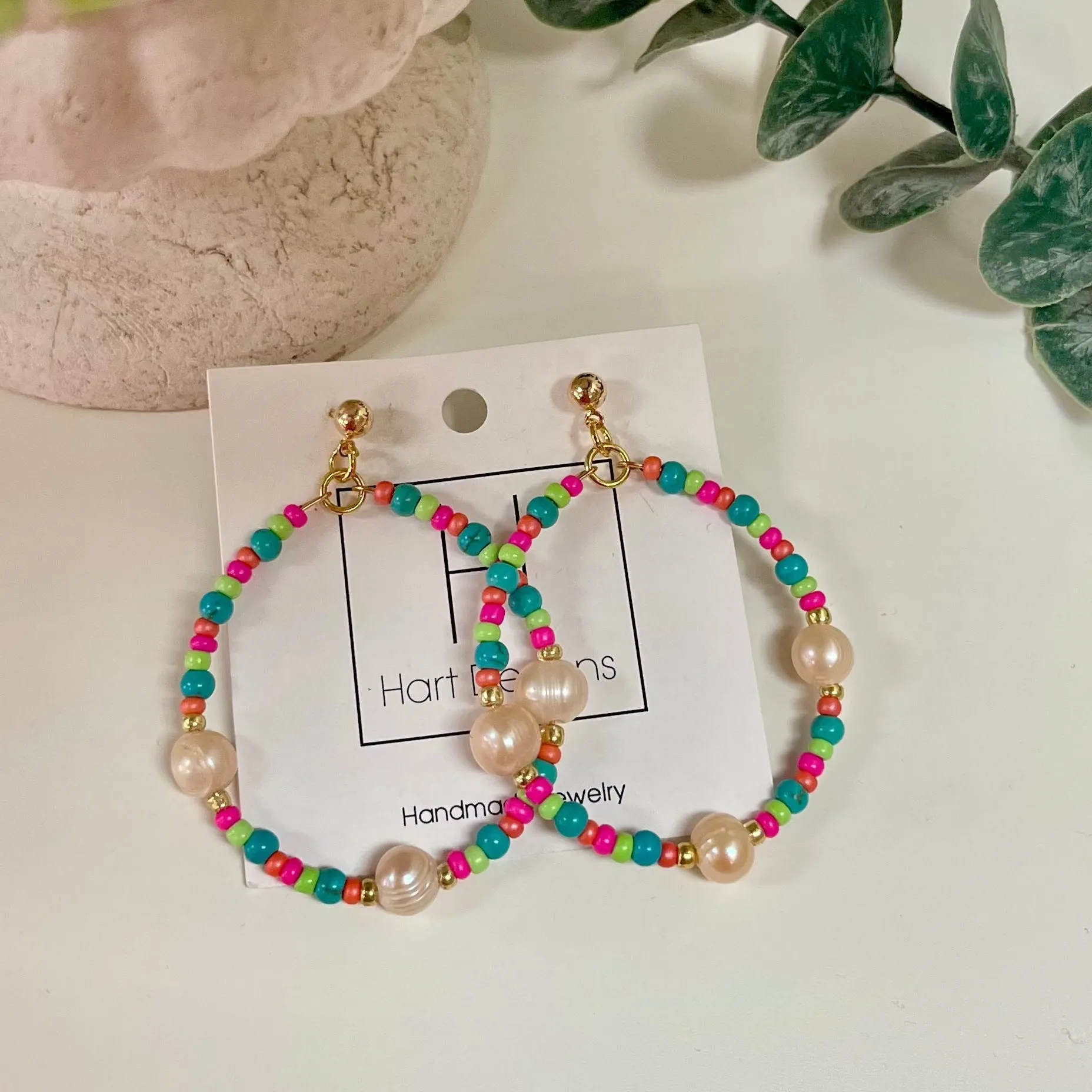 Multi Beaded  Pearl Stone Earrings