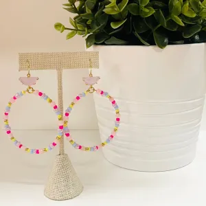 Multi Beaded  Pink Druzy Stone Earrings