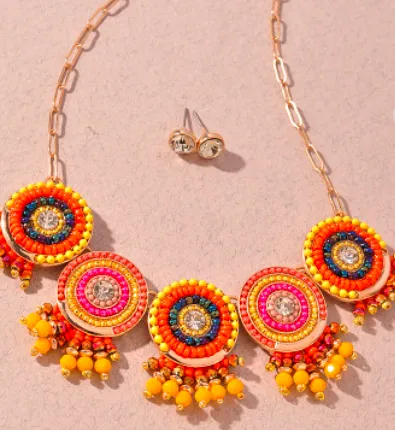 Multi Color Beaded Necklace & Earring Set