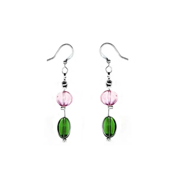 MULTI COLOR PASTEL GLASS BEADS STATION EARRINGS  #SE21702X_PASTEL (DE1)
