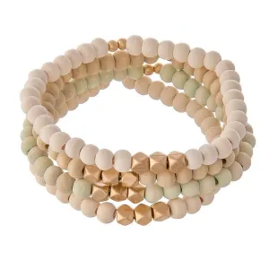 Multi Wood Beaded Stretch Bracelet Set