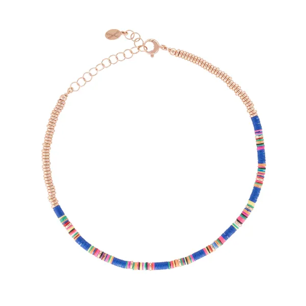 Multicolor Blue African Beads and Rose Gold Gift Idea for her