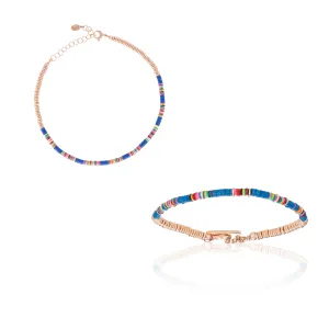 Multicolor Blue African Beads and Rose Gold Gift Idea for her