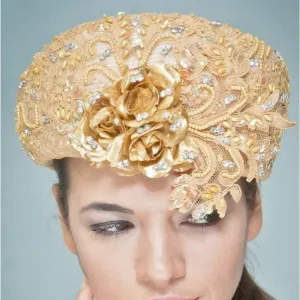 NA1035-Cream straw covered with beaded fabric