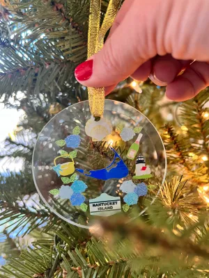 Nantucket Crest Ornament - Clear Glass (Round)