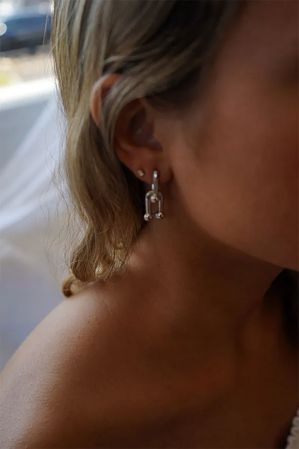 Natasha Double Linked Silver Earrings